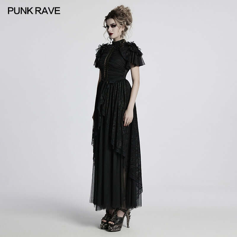 Punk Rave Nova Gothic Elegant Gown in Black