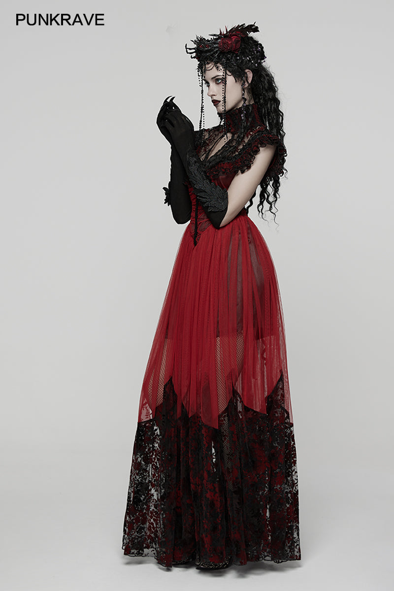 Punk Rave Gothic Flying-Sleeve Long Dress in Red and Black