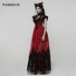 Punk Rave Gothic Flying-Sleeve Long Dress in Red and Black