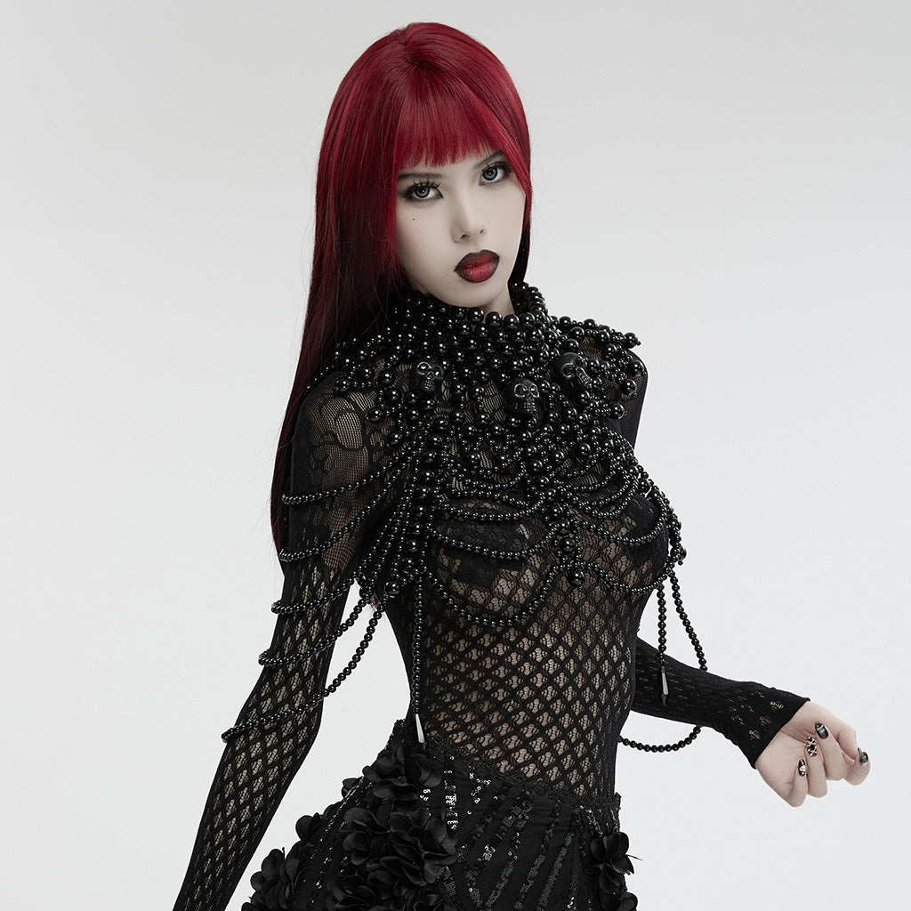 Punk Rave Aphrodite Black Beaded Necklace, Gothic-Style Fashion Accessory