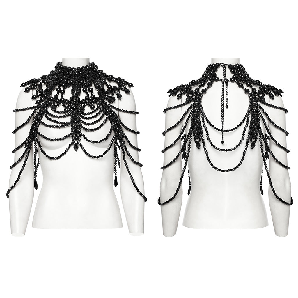 Punk Rave Aphrodite Black Beaded Necklace, Gothic-Style Fashion Accessory