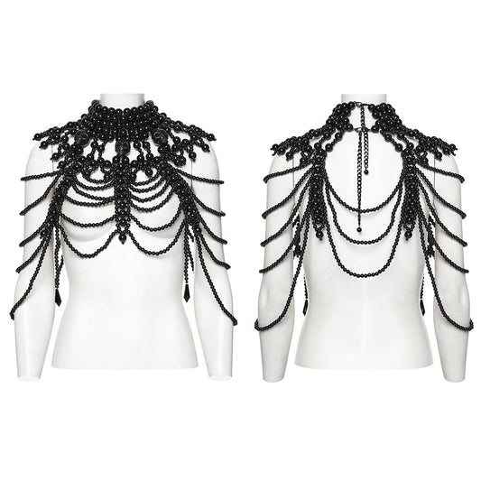Punk Rave Aphrodite Black Beaded Necklace, Gothic-Style Fashion Accessory