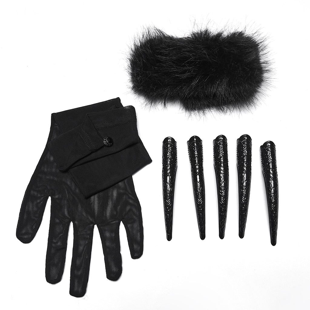 Punk Rave Fluffy Goth Long-Claw Gloves