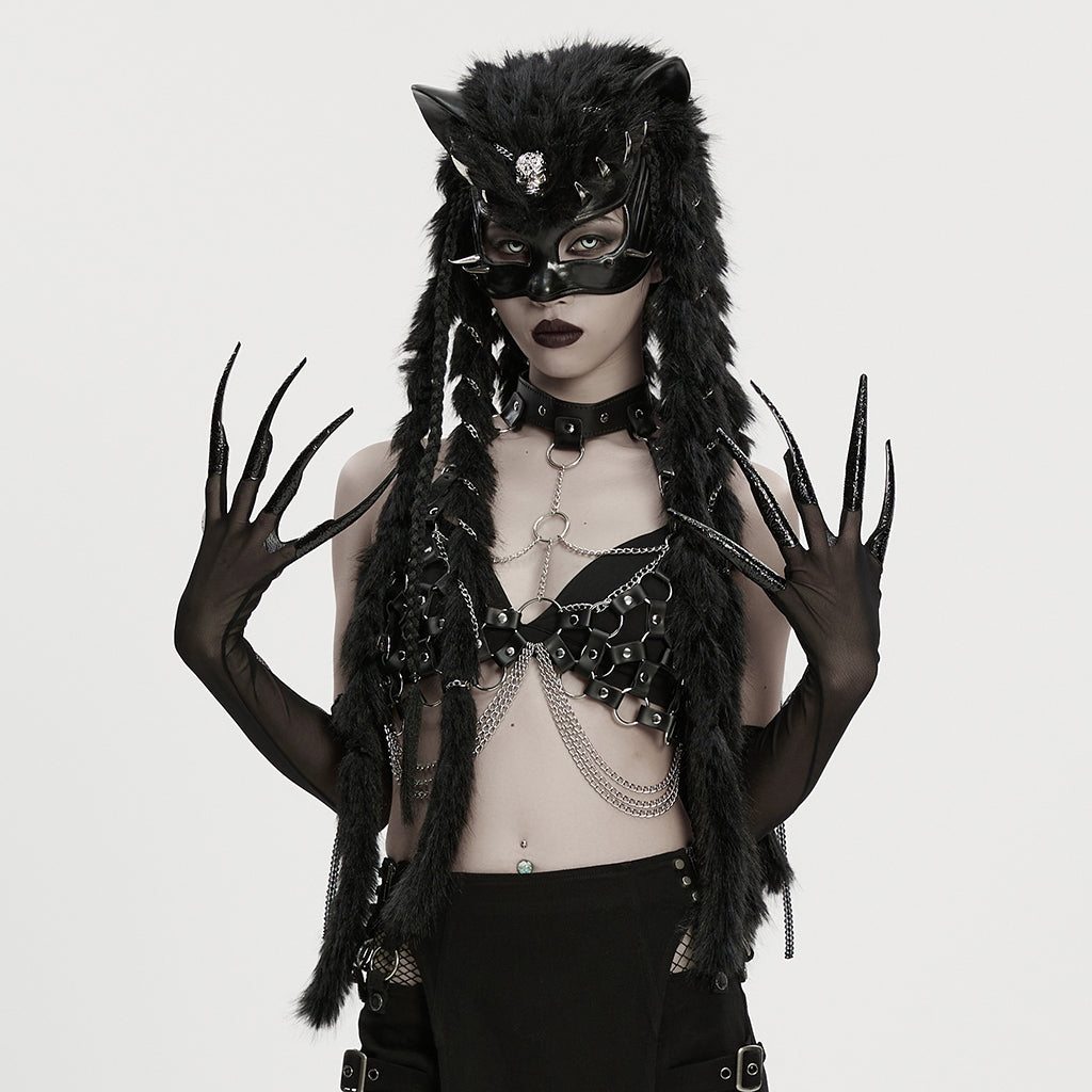 Punk Rave Fluffy Goth Long-Claw Gloves