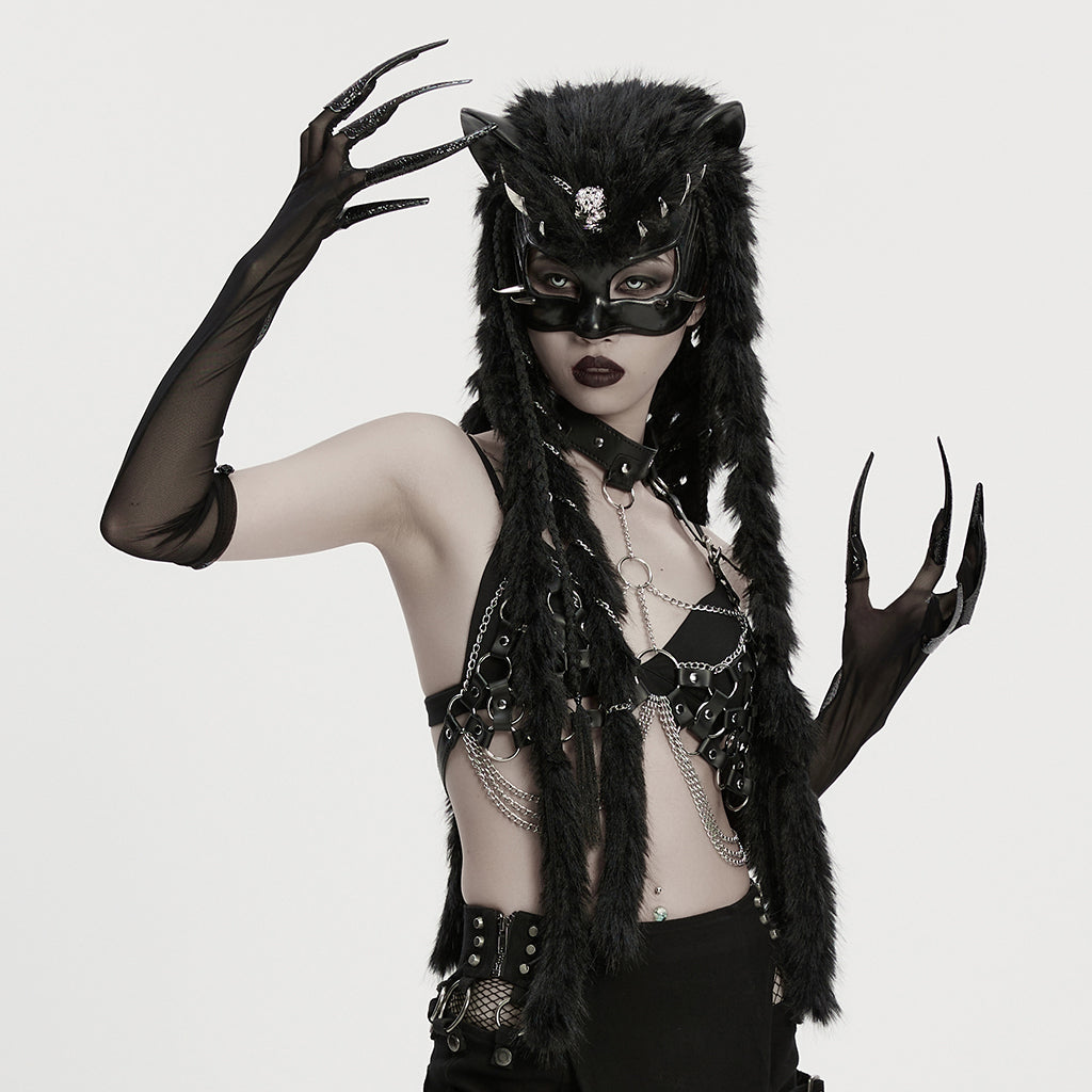 Punk Rave Fluffy Goth Long-Claw Gloves
