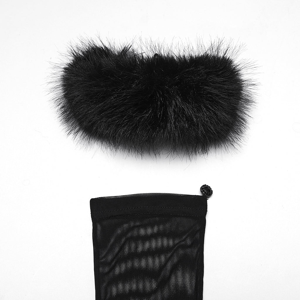 Punk Rave Fluffy Goth Long-Claw Gloves