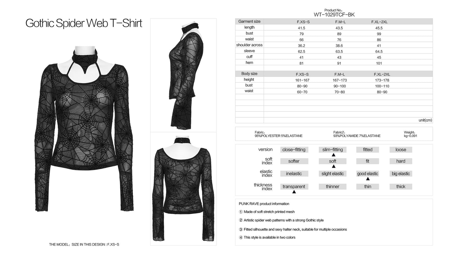 Punk Rave Lilith Gothic Spider Web Sheer Mesh T-Shirt