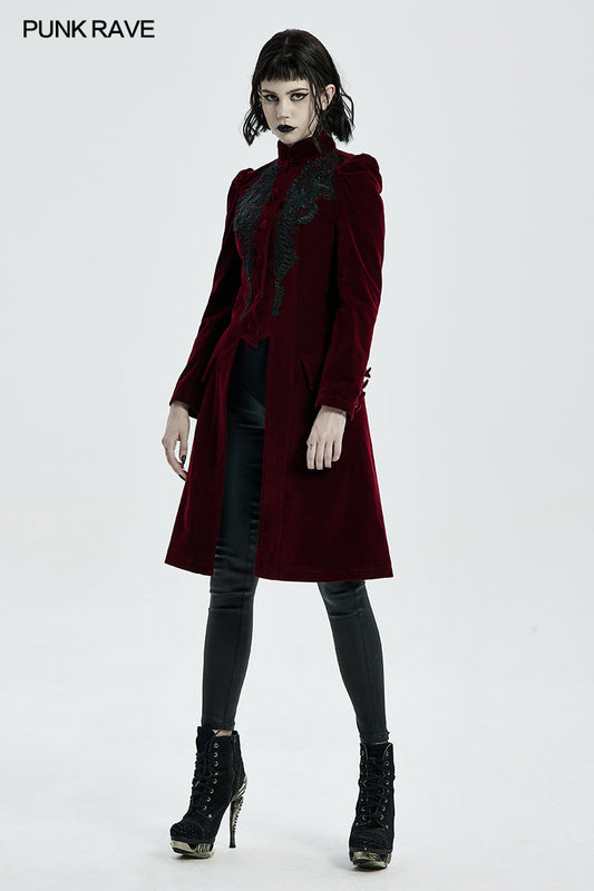 Punk Rave Nerezza Goth Mid-Length Embroidered Velvet Coat