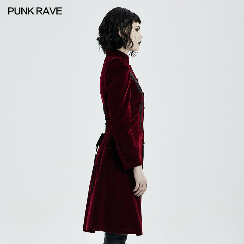 Punk Rave Nerezza Goth Mid-Length Embroidered Velvet Coat