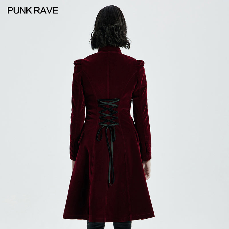 Punk Rave Nerezza Goth Mid-Length Embroidered Velvet Coat