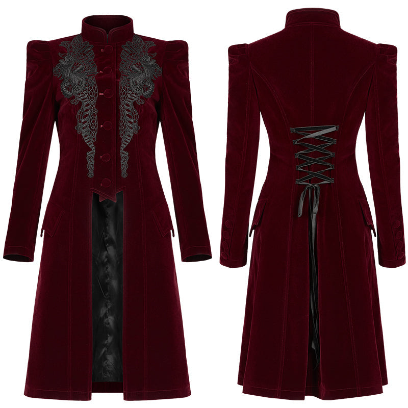 Punk Rave Nerezza Goth Mid-Length Embroidered Velvet Coat