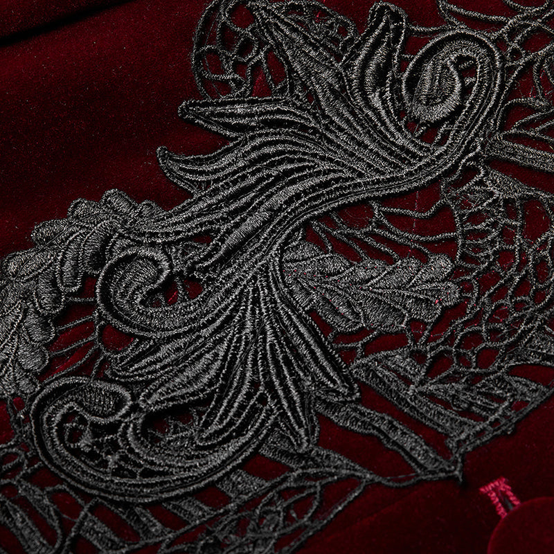 Punk Rave Nerezza Goth Mid-Length Embroidered Velvet Coat