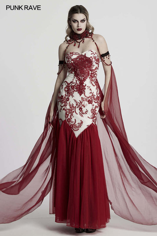 Punk Rave Dark Night Women's Vampire Cloak in Red