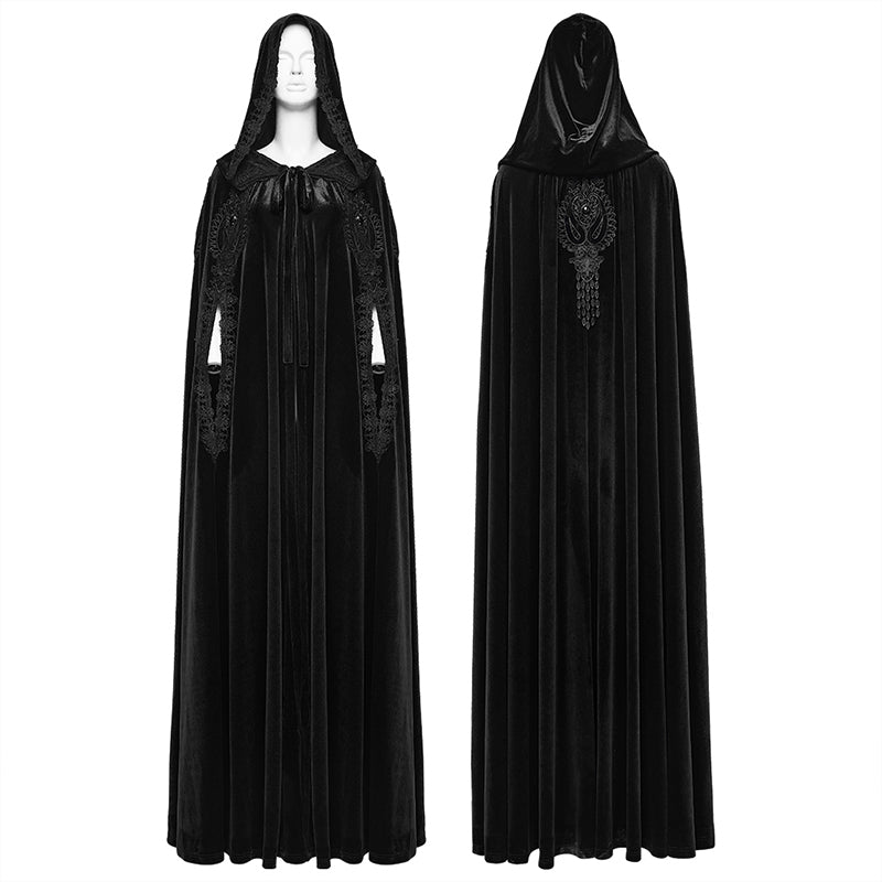 Punk Rave Goth Velvet Women's Long Cloak in Black