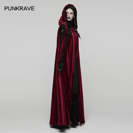 Punk Rave Seraphiel Gothic Velvet Cloak in Blood Red