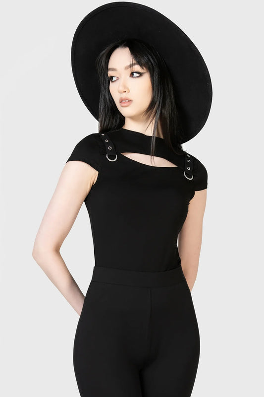Killstar Xara Keyhole Strap Minimalist Gothic Top