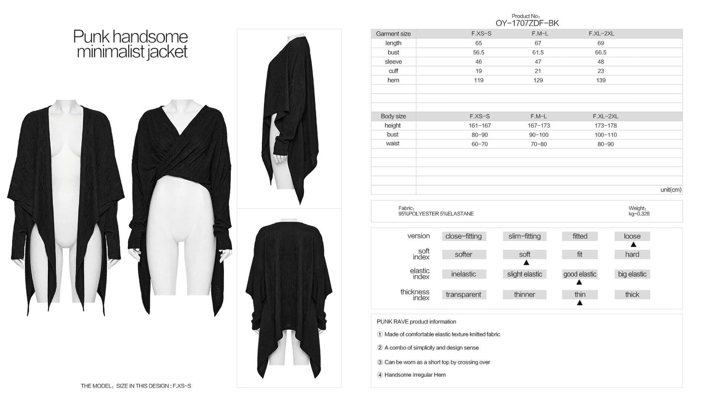 Punk Rave Mavy Punk Minimalist Jacket, Knitted Cardigan