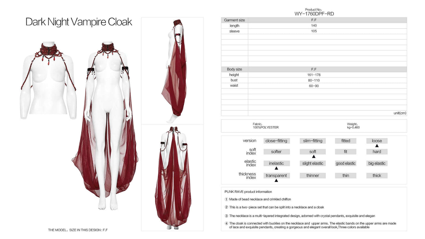 Punk Rave Dark Night Women's Vampire Cloak in Red