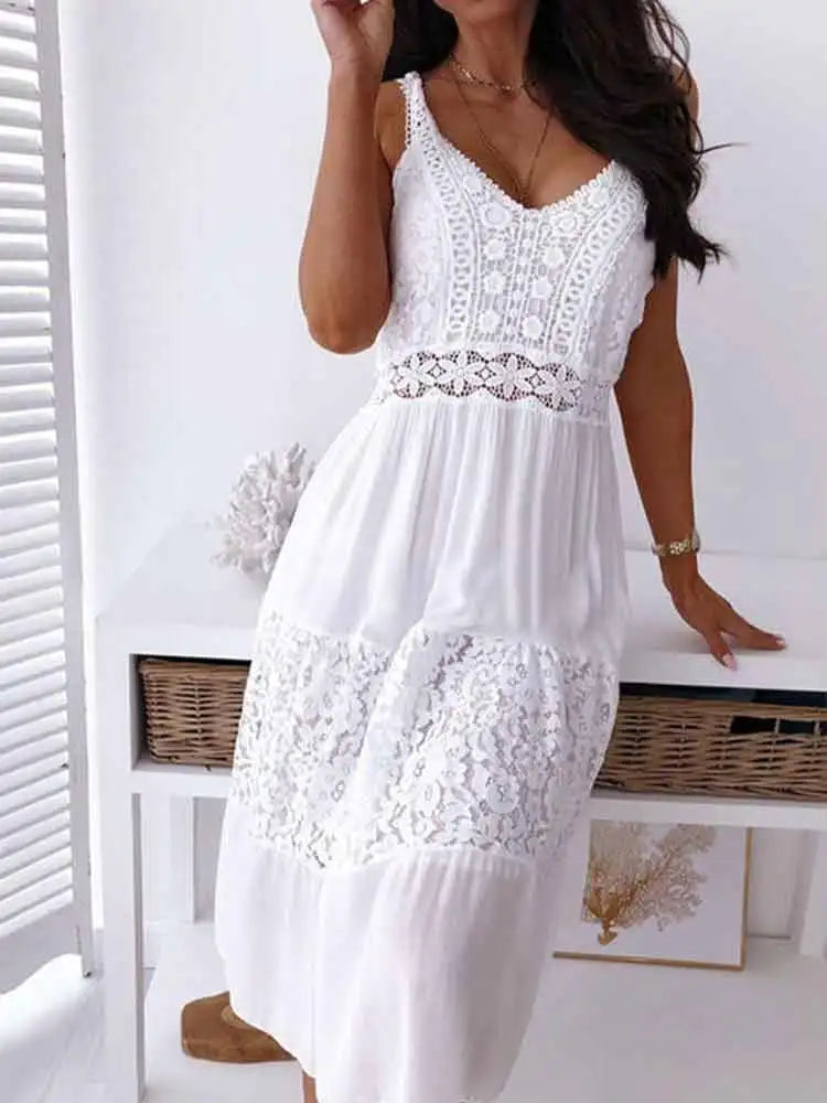 Boho Midi Dress Women's Embroidery Sexy Backless Dress