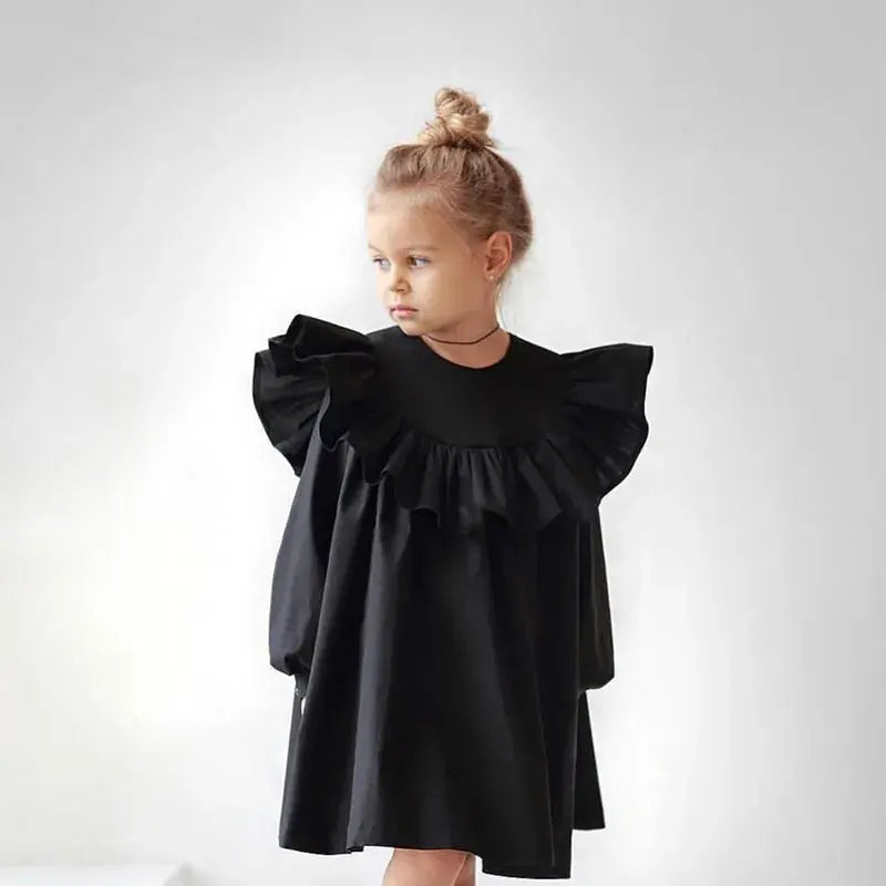 Girl's Cotton Ruffle Long Sleeve Princess Dress