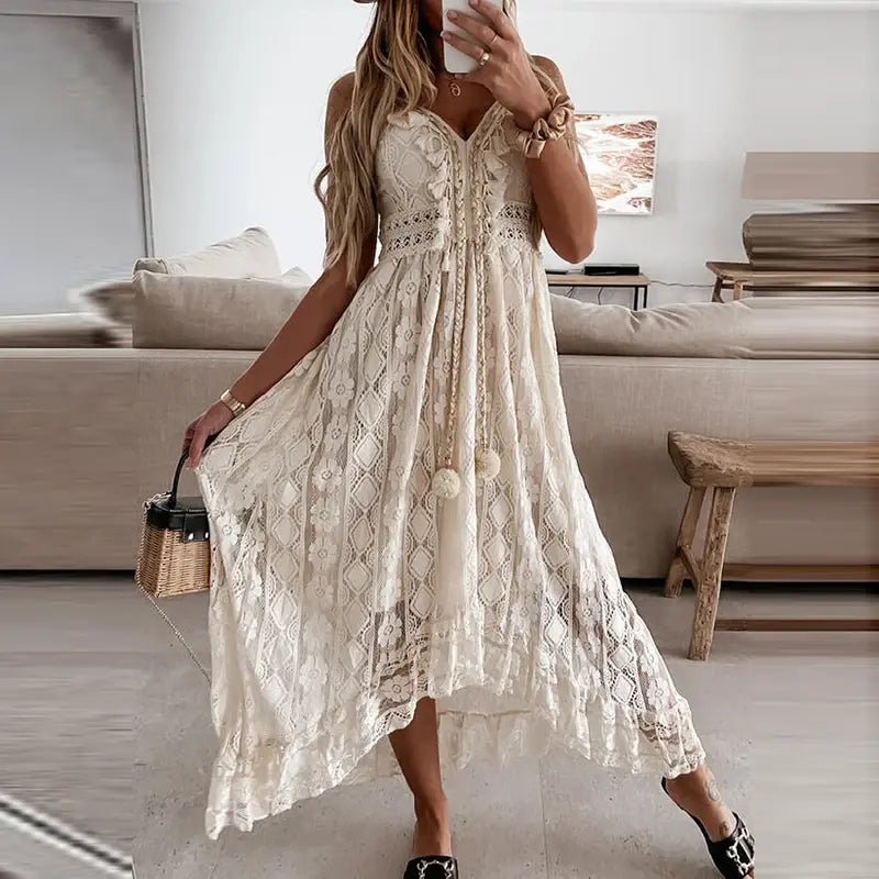 Off-Shoulder White Lace Dress, Spring and Summer Collection