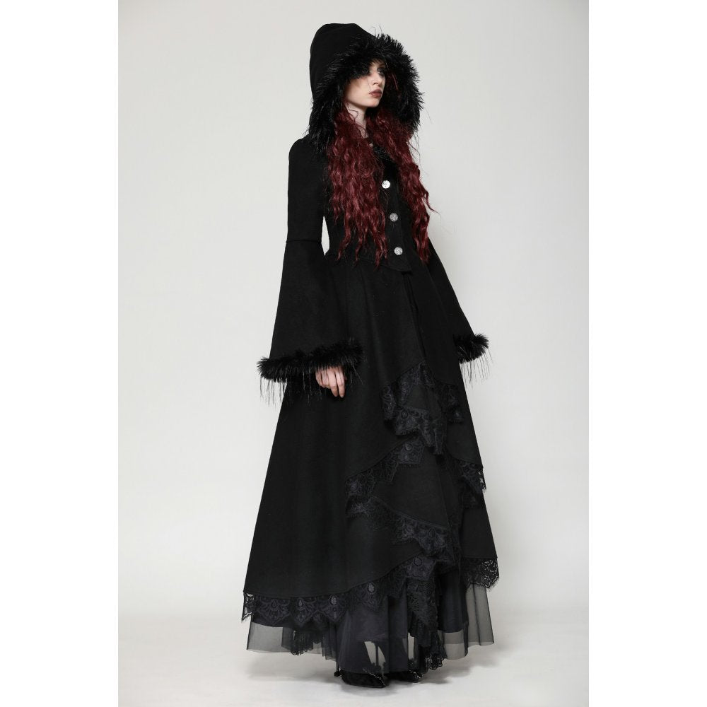 Dark in Love Eira Lace and Faux Fur-Trimmed Hooded Coat