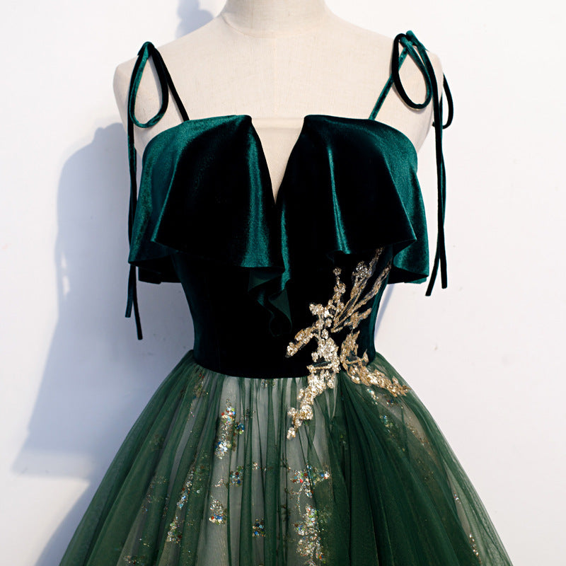 Vireous Long Sling Evening Dress Dark Green Fantasy Style Vireous.Shop Vireous Long Sling Evening Dress Dark Green Fantasy Style Vireous.Shop