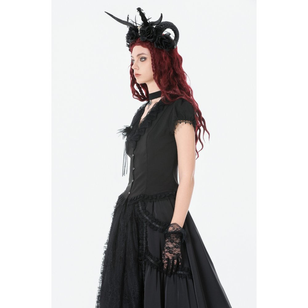 Dark in Love Courtly Cross Gem Pendant Gothic Blouse