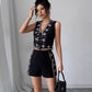 Minimalist-Style Women's Casual Vest and Shorts Set in Black