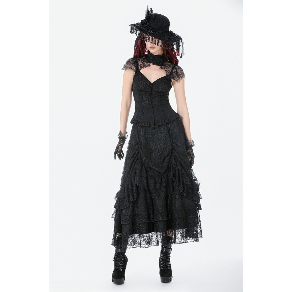 Dark in Love Vintage Gothic Lace-Layered Maxi Skirt