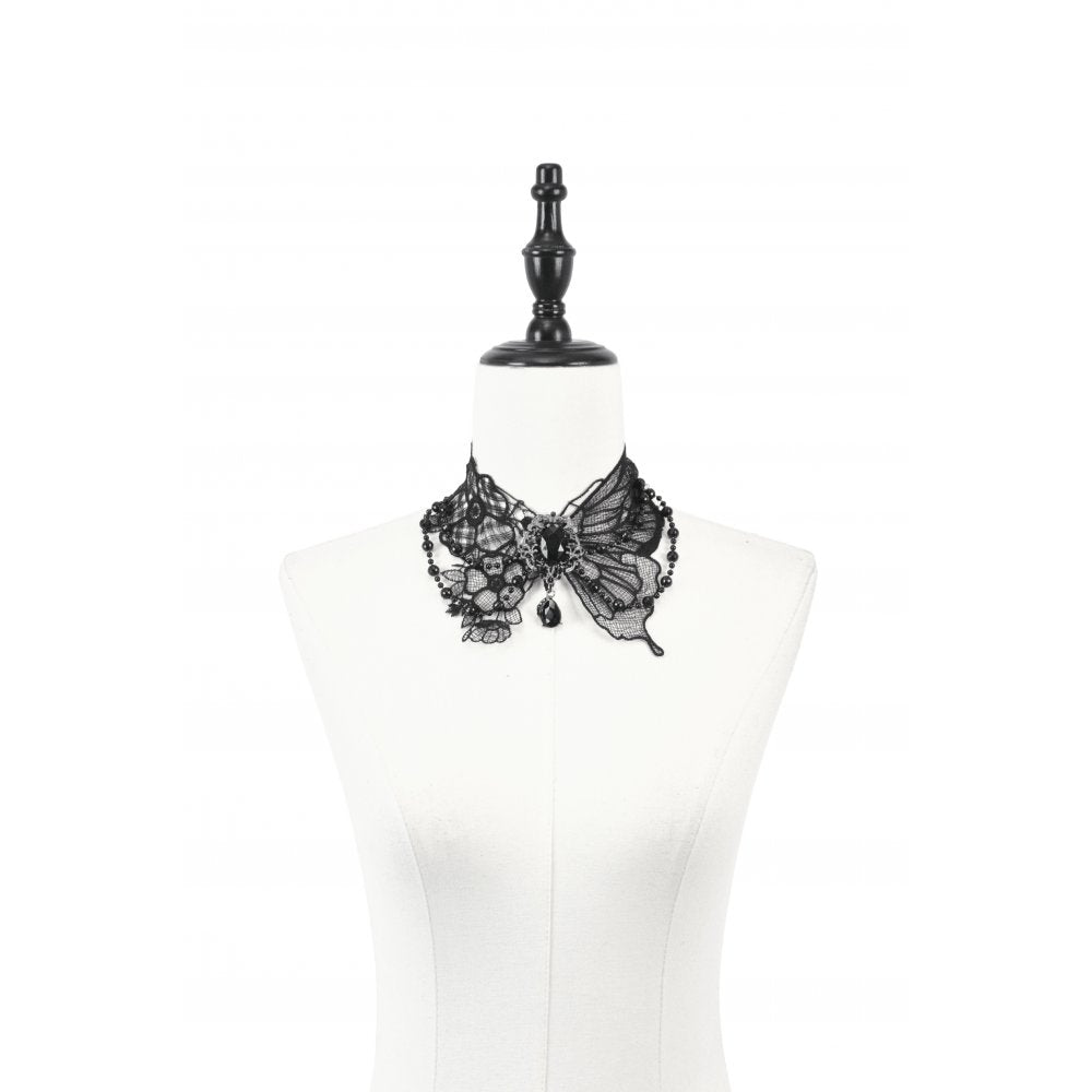 Dark in Love Lysandra Butterfly Lace Beaded Collar Necklace