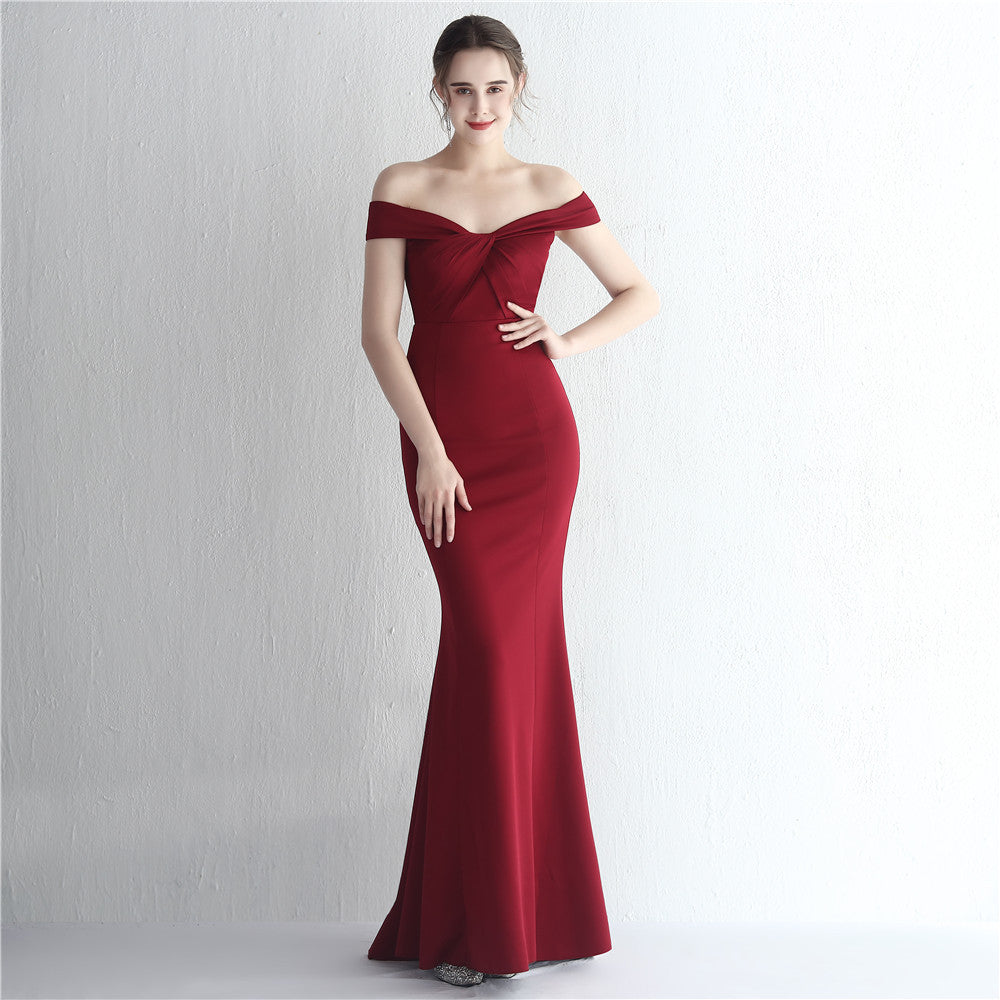 Vireous Classic Off-Shoulder Long Dress in Block Colours