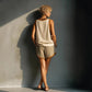 Vireous Fashion Halter Top and Shorts Set in Shimmering Beige, Plus Sizes