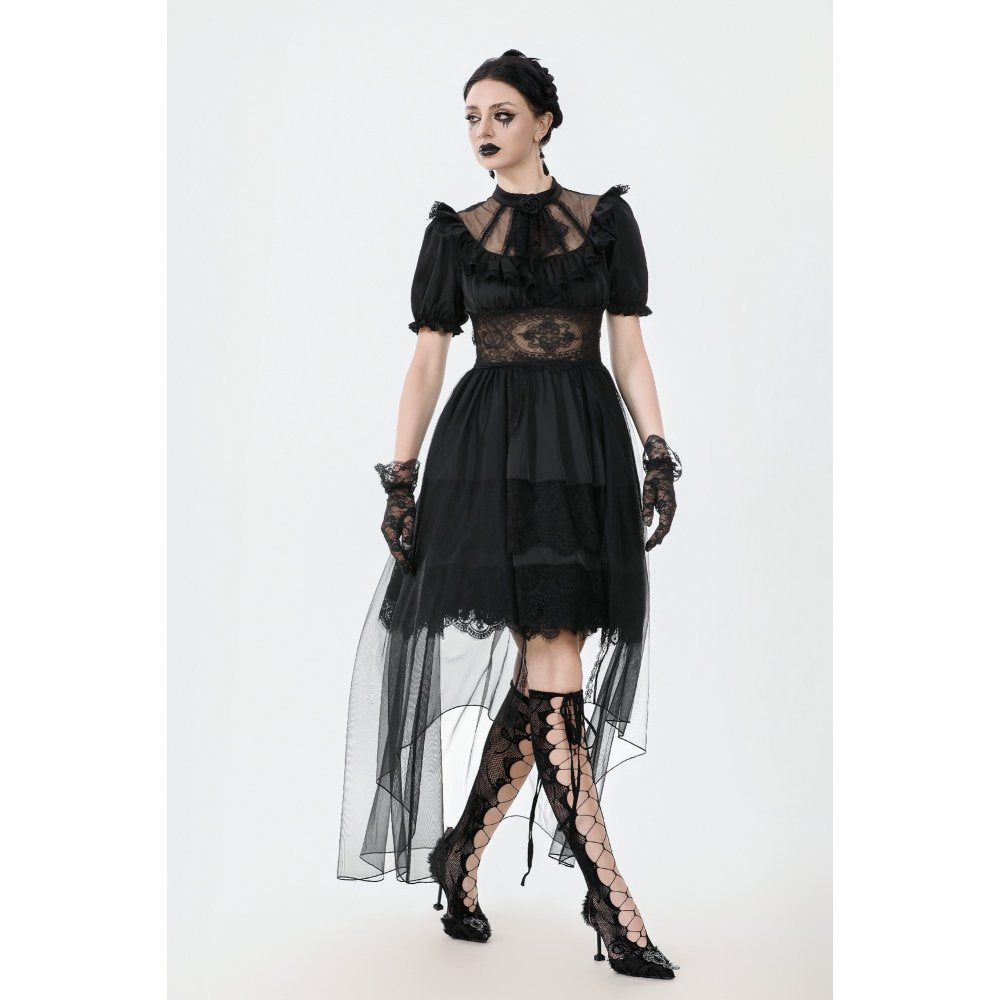 Dark in Love Ebon Rose High-Low Mesh and Lace Goth Dress