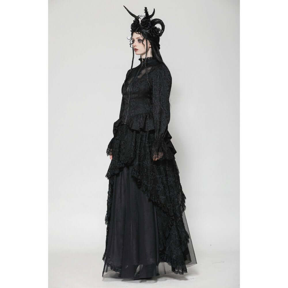 Dark in Love Felicity Gothic Lacy Zip-Up Tailcoat Shirt