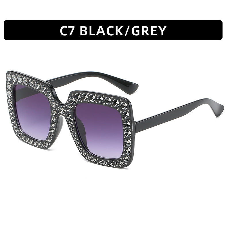 Large Square-Frame Avant Garde Sunglasses with Sparkling Rhinestones