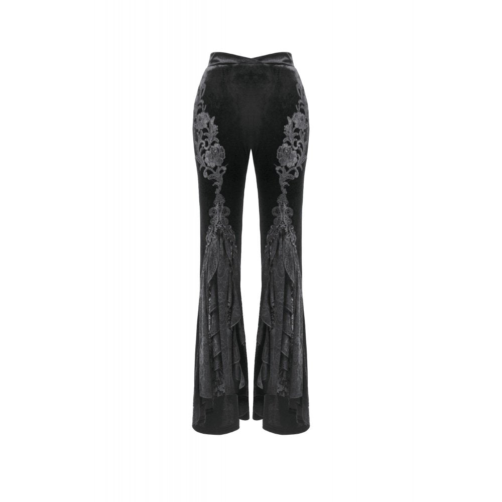 Dark in Love Erzebeth Velvet Lace Flare Trousers in Black