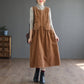 Corduroy Midi Dress, Artistic Plus-Size Sleeveless Vest Dress