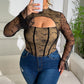 Mesh Low-Cut Fishbone Long-Sleeve Women's Bustier Top, Plus Sizes