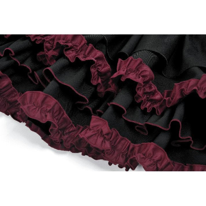 Dark in Love Black Crimson Gothic Tiered Skirt