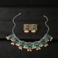 Vintage Emerald Earrings, Ethnic Style, Square Tassel Bead Pendant Jewellery Set