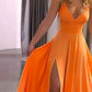 Women's Sexy Plunging Neckline Flowing High-Slit Maxi Dress