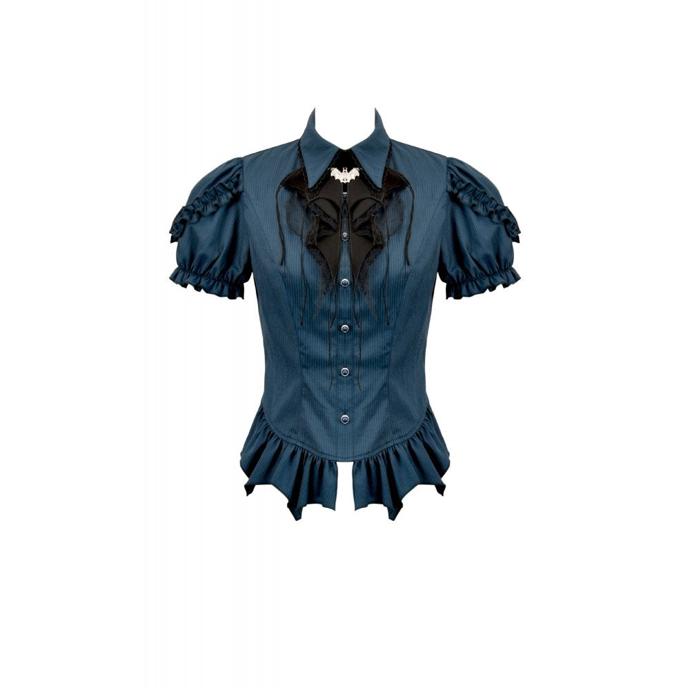 Dark in Love Gothic Academy-Striped Puff-Sleeve Blouse