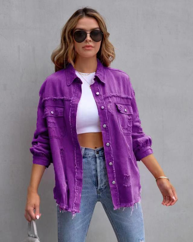 Vireous Women's Ripped Shirt Jacket Pastel Colours