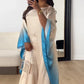 Graduated Colour Silk Satin Evening Gown, Long Sleeve Lightweight Maxi Dress