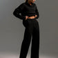 Women's Knitted Fashion Suit, Casual Collared Loose Pants Set