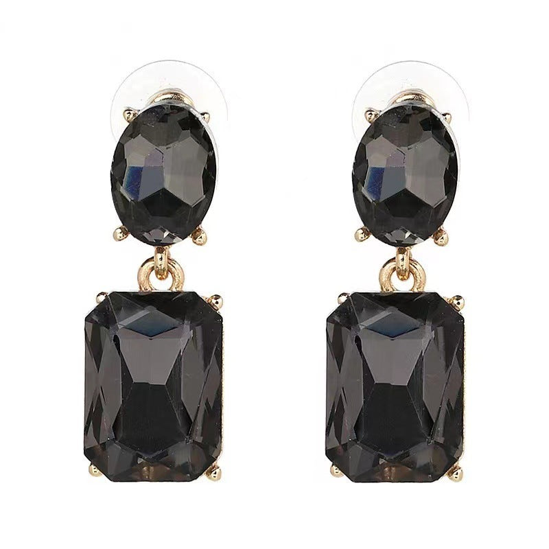 Retro Simple Square Crystal Drop Earrings