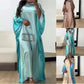 Graduated Colour Silk Satin Evening Gown, Long Sleeve Lightweight Maxi Dress