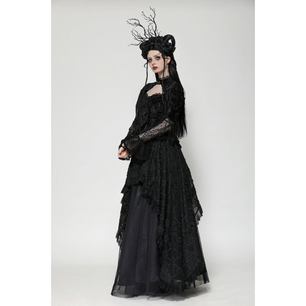 Dark in Love Fleur Gothic Rose-Embossed Velvet Long-Sleeve Top