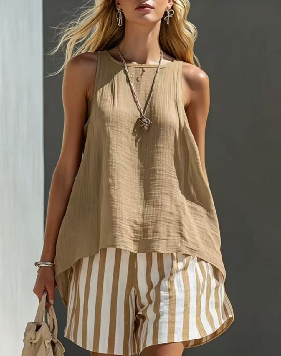 Vireous Linen Sleeveless Summer Shirt, Womens Loose-Fitting Button-Up Top